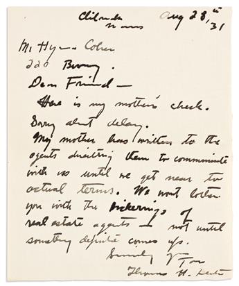 BENTON, THOMAS HART. Group of 17 items Signed, or Inscribed and Signed, Thomas H. Benton or Tom or T, to collector Hyman Cohen, i